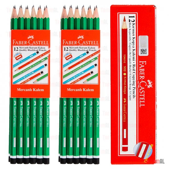 FABER CASTELL 2 Düzine KURŞUN KALEM '' 1 Dz KIRMIZI KOPYA KALEMİ - 1