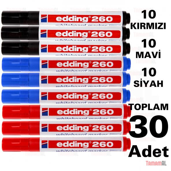 30 ADET (ALMAN EDDİNG) BEYAZ TAHTA KALEMİ KIRMIZI SİYAH MAVİ - 3
