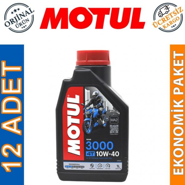 Motul 3000 10W-40 4T 1 Lt 4 Zamanlı Motosiklet Motor Yağı (12 Adet)