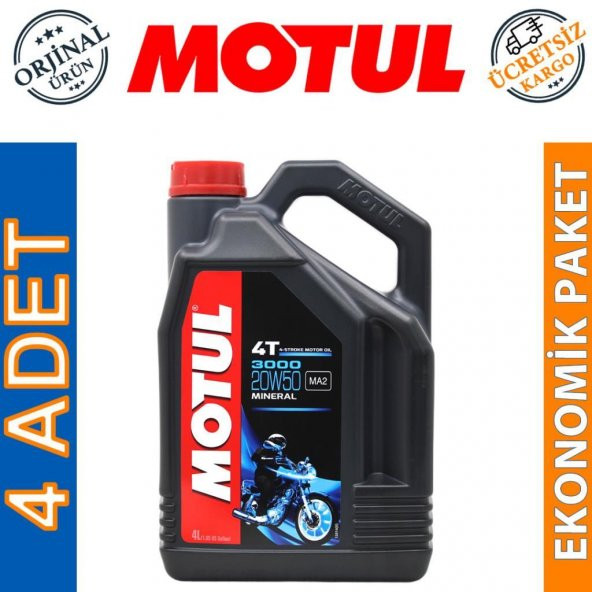 Motul 3000 20W-50 4T 4 Lt 4 Zamanlı Motosiklet Motor Yağı (4 Adet)