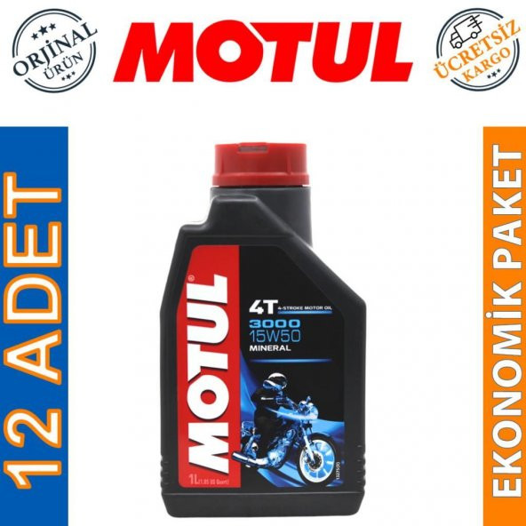 Motul 3000 15W-50 4T 1 Lt 4 Zamanlı Motosiklet Motor Yağı (12 Adet)