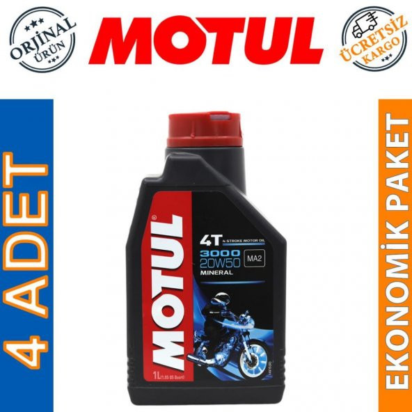 Motul 3000 20W-50 4T 1 Lt 4 Zamanlı Motosiklet Motor Yağı (4 Adet)
