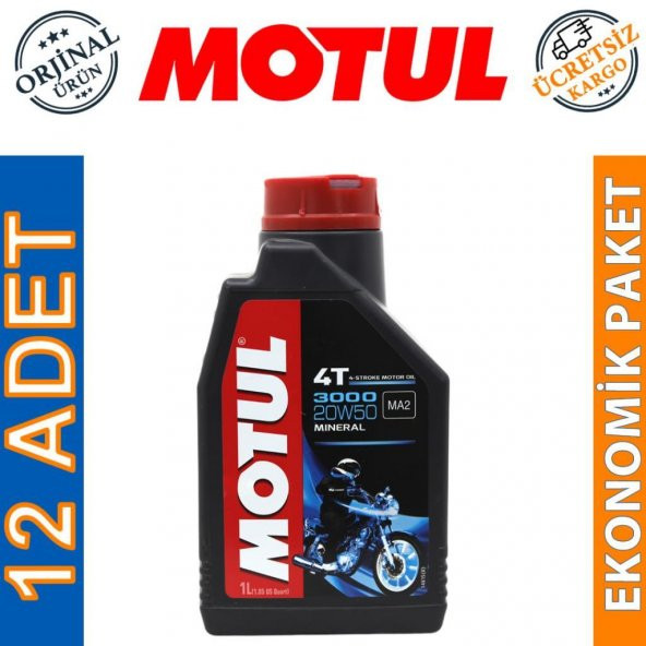 Motul 3000 20W-50 4T 1 Lt 4 Zamanlı Motosiklet Motor Yağı (12 Adet)