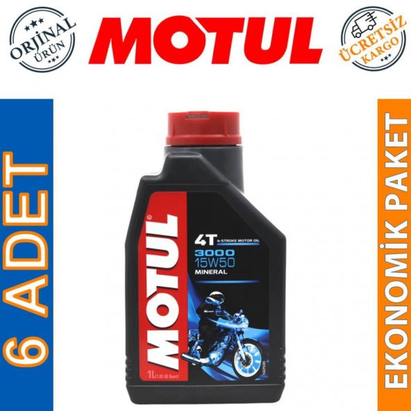Motul 3000 15W-50 4T 1 Lt 4 Zamanlı Motosiklet Motor Yağı (6 Adet)