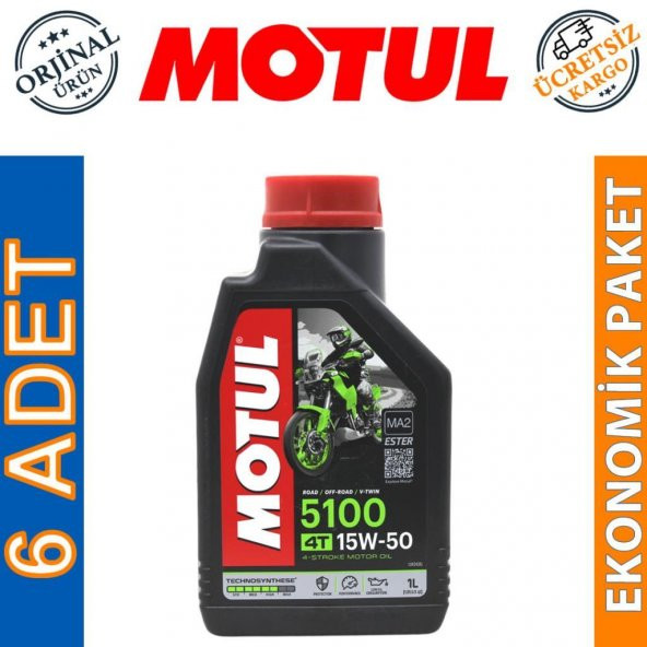 Motul 5100 15W-50 4T 1 Lt 4 Zamanlı Motosiklet Motor Yağı (6 Adet)