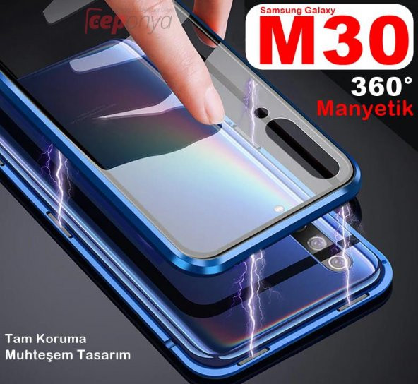 Samsung Galaxy M30 Mıknatıslı 360° Tam Koruma Cam Kılıf