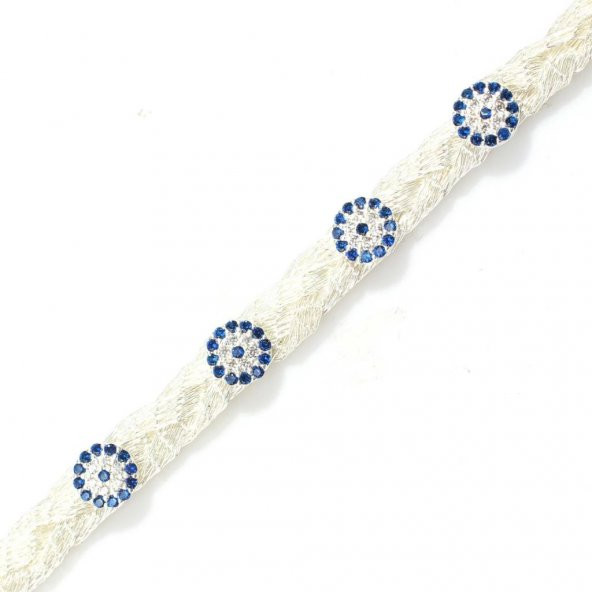 925 Ayar Gümüş Nazar Boncuğu yuvalı 4 Telli El işi Saç Örgü Bileklik - Resim 3