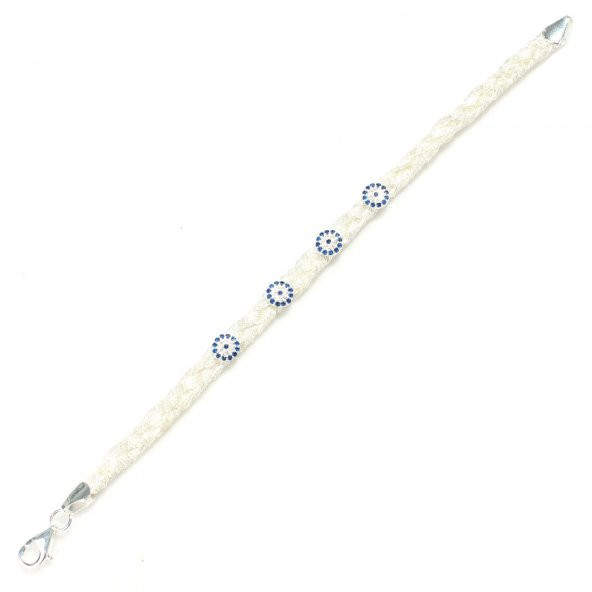 925 Ayar Gümüş Nazar Boncuğu yuvalı 4 Telli El işi Saç Örgü Bileklik - Resim 4