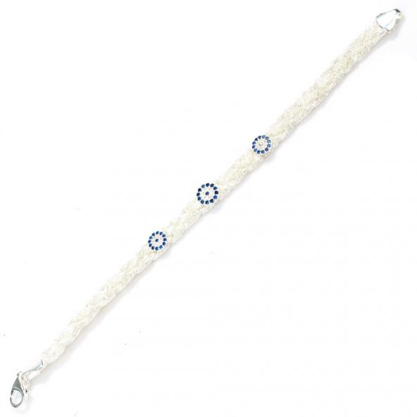 925 Ayar Gümüş 4 lu Sac Örgülü Nazar Boncuğu Taslı Bileklik - Resim 2