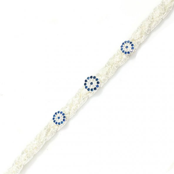 925 Ayar Gümüş 4 lu Sac Örgülü Nazar Boncuğu Taslı Bileklik - Resim 3