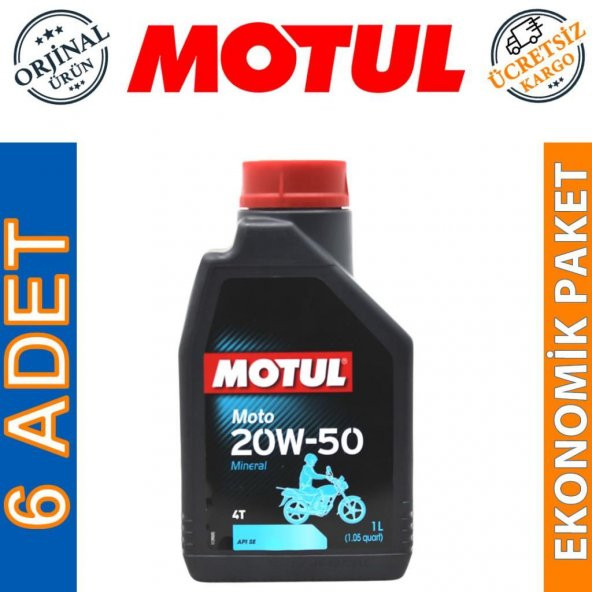 Motul Moto 4T 20W-50 1 Lt 4 Zamanlı Mineral Motosiklet Yağı (6 Adet)