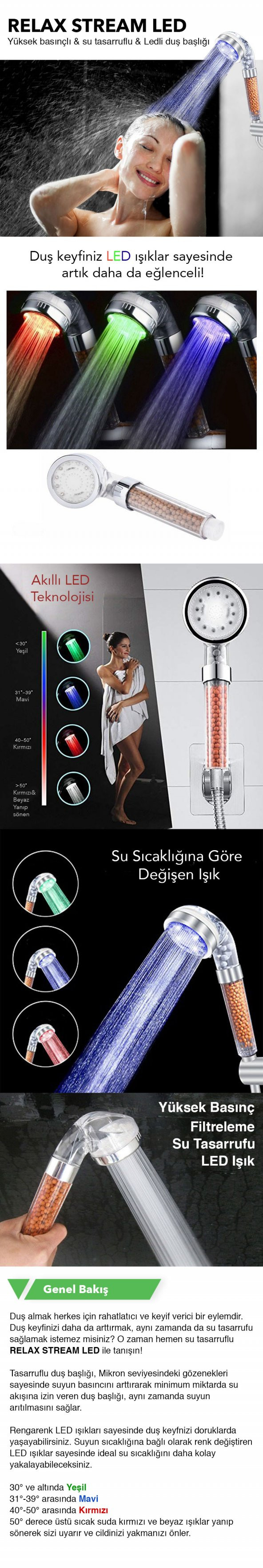 Relax Stream Led Işıklı %50 Su Tasarruflu Duş Başlığı - Kokulu ve Arıtmalı Duş Başlığı - 3 Adet - 3