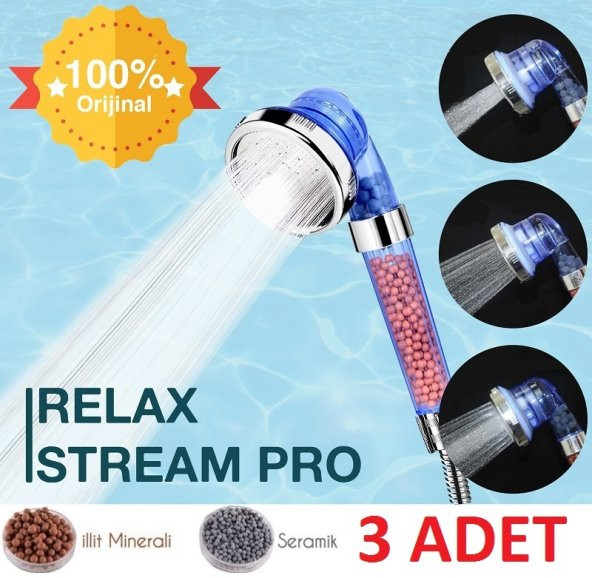 Relax Stream Pro 3 Kademeli 50 Su Tasarruflu Duş Başlığı - Kokulu ve Arıtmalı Duş Başlığı - 3 Adet