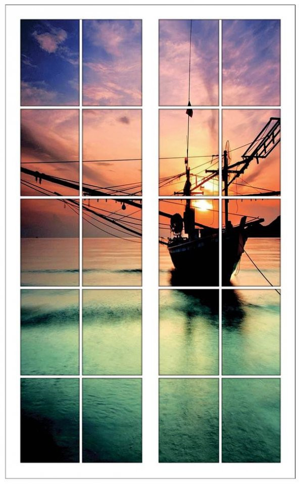 Pencere, Tekne, Günbatımı, Deniz Duvar Sticker