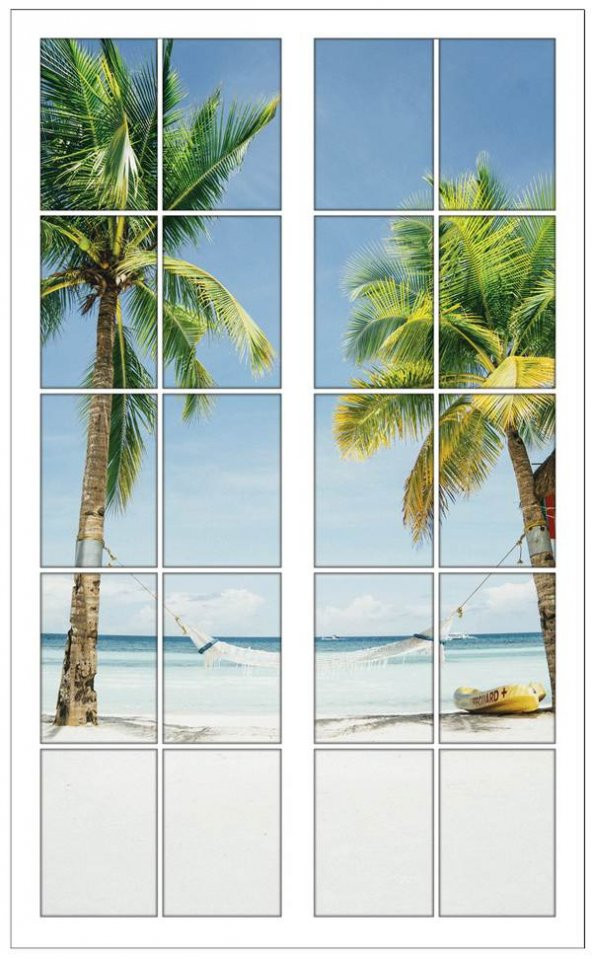 Pencere, Palmiye Ağacı, Sahil, Kumsal, Tatil, Hamak Duvar Sticker