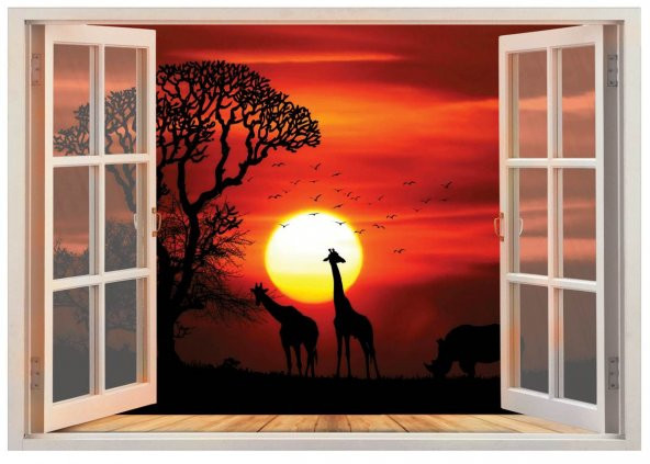 Pencere, Gün Batımı, Zürafa Duvar Sticker