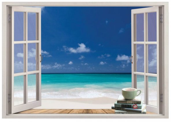 Pencere, Deniz, Sahil, Kumsal Duvar Sticker