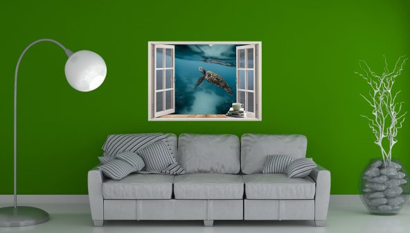 Pencere, Deniz Kaplumbağası Duvar Sticker - 2