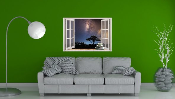 Pencere, Gece, Yıldızlar Duvar Sticker - 2