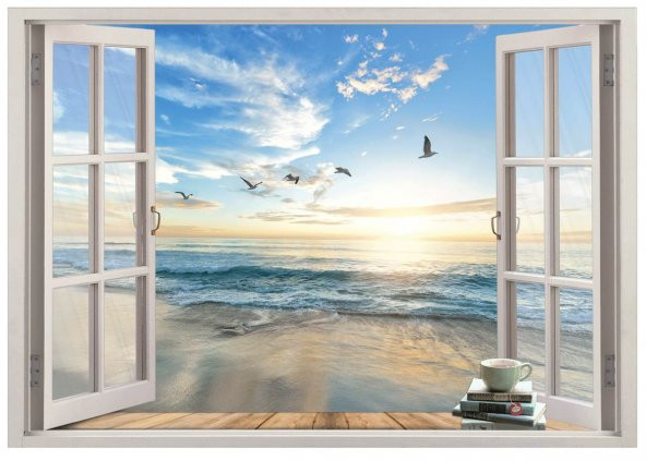 Pencere, Martılari Deniz Kıyısı, Kumsal Duvar Sticker