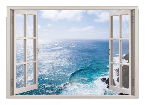 Pencere, Deniz Manzarası Duvar Sticker
