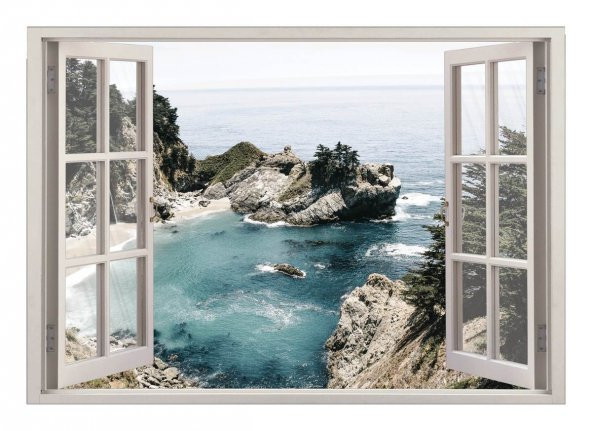 Pencere, Deniz Manzarası Duvar Sticker