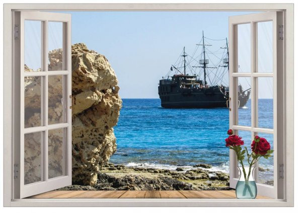 Pencere, Gemi, Deniz Duvar Sticker