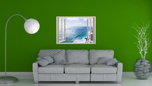 Pencere, Deniz Manzarası Duvar Sticker - 2