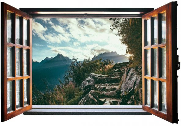 Pencere, Dağ Manzarası, Merdiven, Patika Duvar Sticker