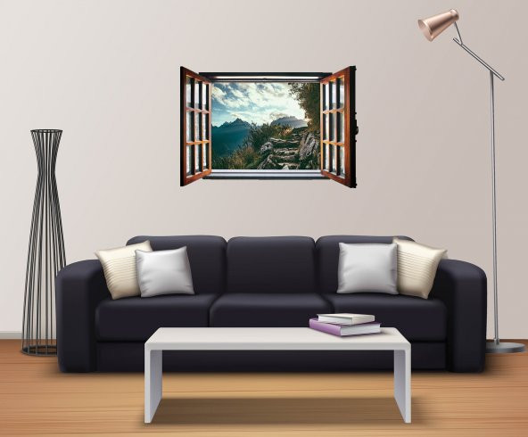 Pencere, Dağ Manzarası, Merdiven, Patika Duvar Sticker - 2