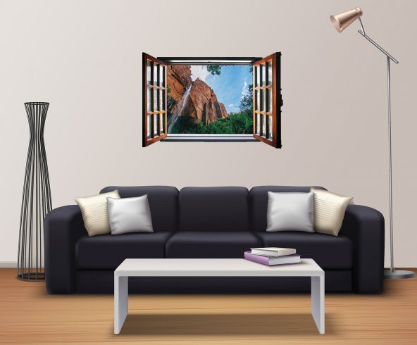 Pencere, Şelale Manzarası Duvar Sticker - 2