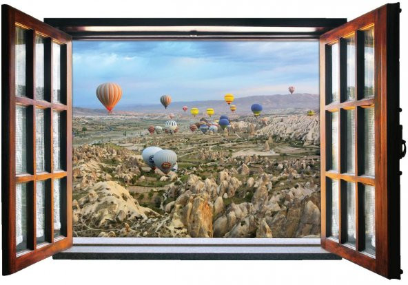 Pencere, Kapadokya, Balonlar Duvar Sticker