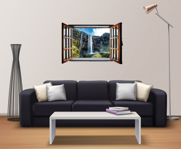 Pencere, Şelale Manzarası Duvar Sticker - 2