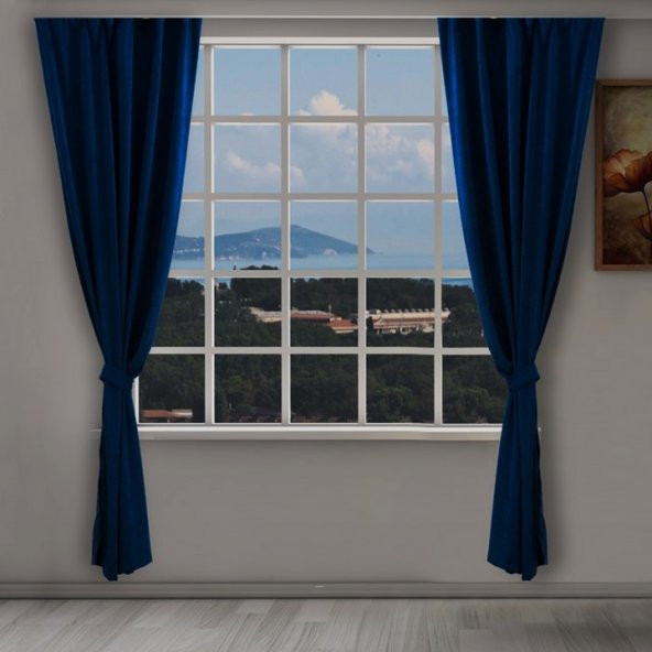 Jakist Dekoratif Süet Petek Tek Kanat Fon Perde (Mavi) - 140x260 cm