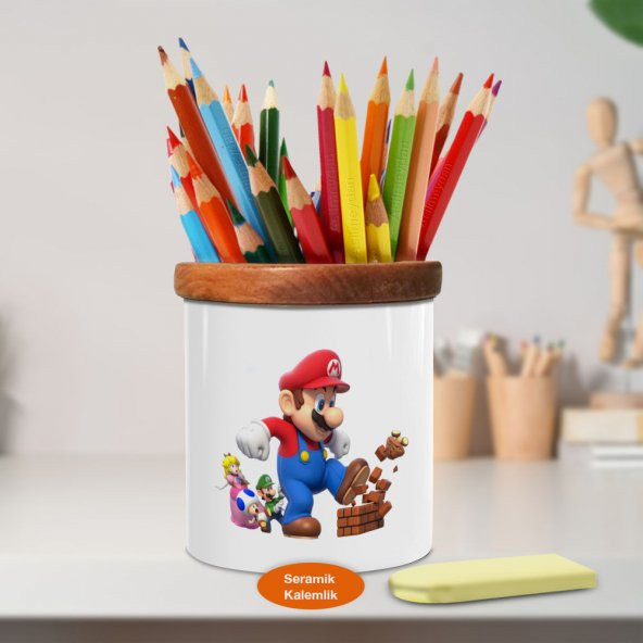 Duvar Yıkıcı Dev Super Mario Ahşap Seramik Kalemlik - 5276329