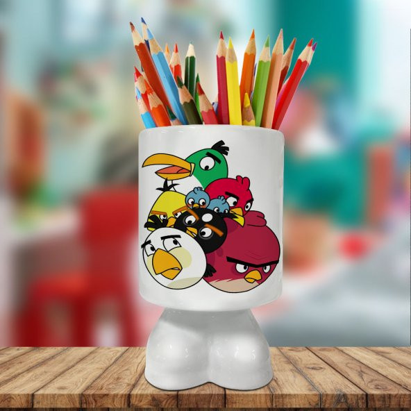 Angry Birds Çizgi Film Karakteri Baskılı Ayaklı Seramik Kalemlik-