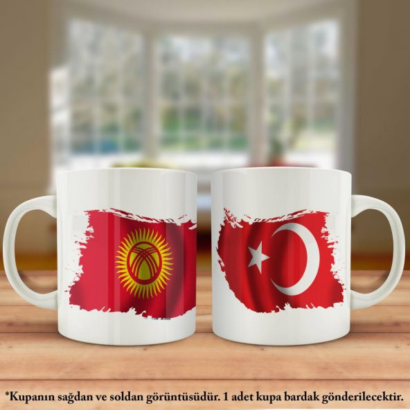 Asil Hediyelik Çift Yön Baskılı Kırgızistan Bayrağı ve Türkiye Bayrağı Kupa Bardak - 1