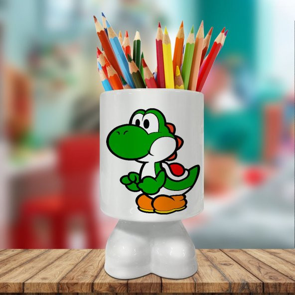 Süper Mario Yeşil Dinazor Yoshi Baskılı Ayaklı Seramik Kalemlik-