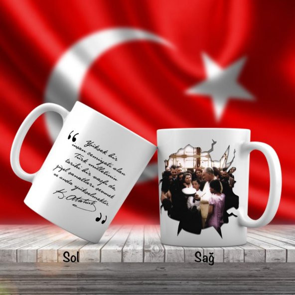 Asil Hediyelik Sivil Mustafa Kemal Atatürk Halkıyla Beraber - Atatürkün Sözleri -Kupa Bardak - 1