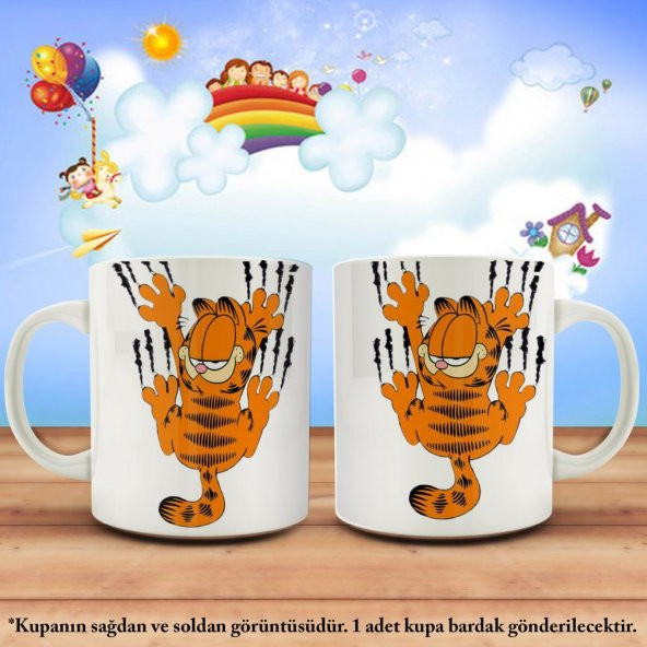 Tırmanan Garfield - Miskin Kedi Komik Çocuklar İçin Hediyelik Kupa Bardak - 1