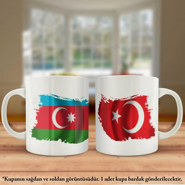 Asil Hediyelik Çift Yön Baskılı Azerbaycan Cumhuriyeti ve Türkiye Bayrağı Kupa Bardak
