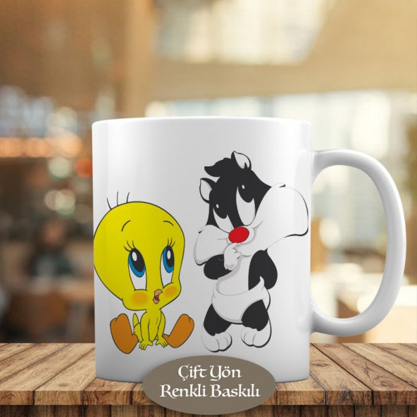 Bebek Tweety ve Sylvester Çizgi Film Kupa Bardak Hediyelik-Sive