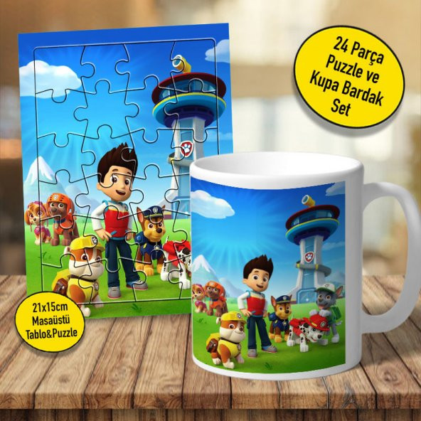 Paw Patrol Çizgi Film Kupa Bardak ve 24 Parça Puzzle Yapboz Set2