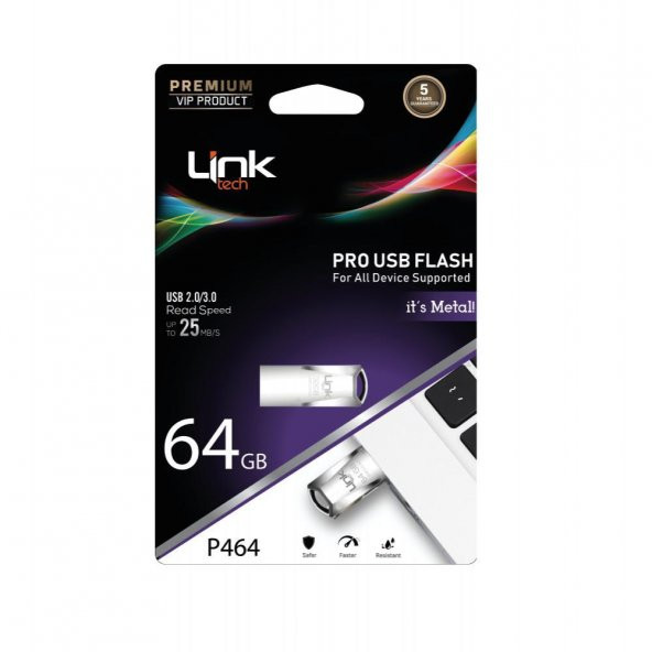 LinkTech 64GB USB Bellek 2.0 Metal P464 Pro Premium 25Mb/s