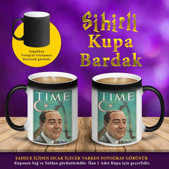 Time Dergisi Kapak Adnan Menderes - 3 Şubat 1958 Sihirli Kupa Bardak T4