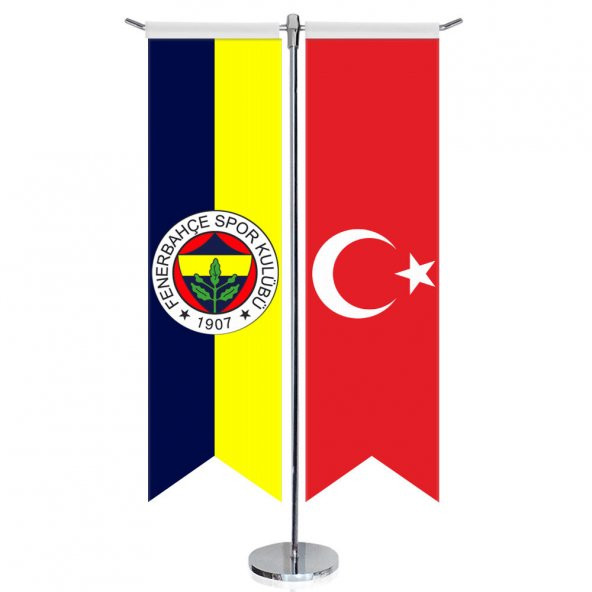 Fenerbahçe Spor Kulübü (FB) Bayrağı ve Türkiye - Kırlangıç - Saten T direk 2li Masa Bayrağı