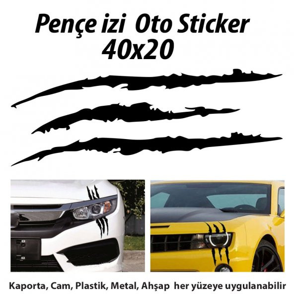 Monster Canavar Pençe İzi Uzun Siyah Far Sticker - Araba Etiket, Çıkartma - Aksesuar -Modifiye -Arma