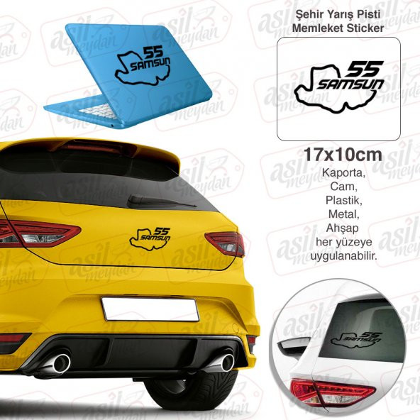 Samsun İli 55 Plaka Kodu Harita Memleket Yarış Pisti Sticker - Oto Araba Etiket, Aksesuar