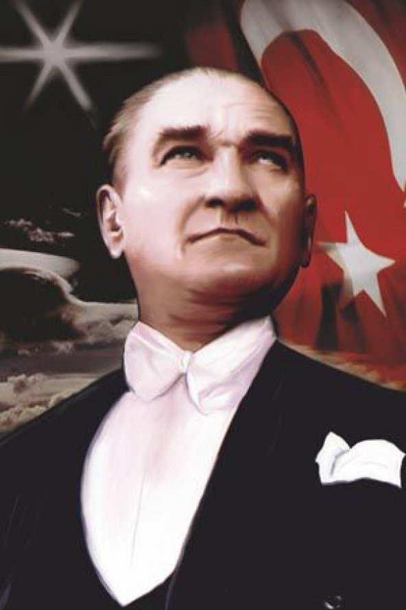 Göğe Bakan Gazi Mustafa Kemal Atatürk - Ay yıldız Türk Bayrağı Poster - Bayrak 100x150 cm - 2