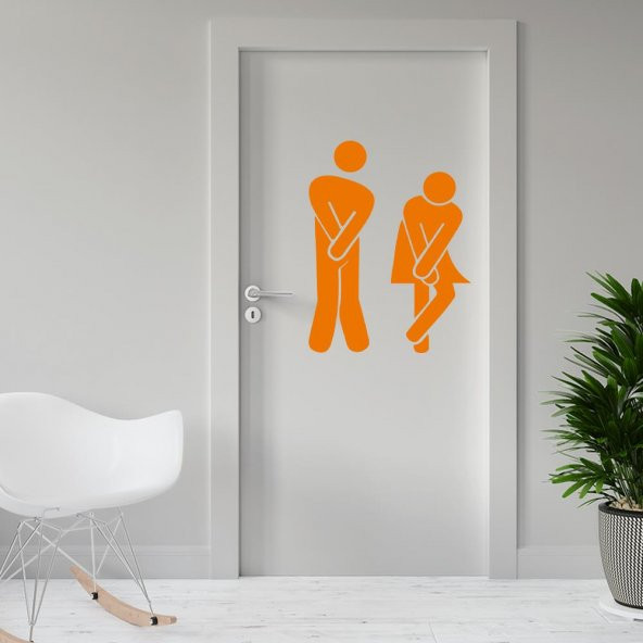 Sıkışmış Kadın Erkek Espirili WC Silüeti Dekoratif Kapı Sticker, Çıkartma - 9